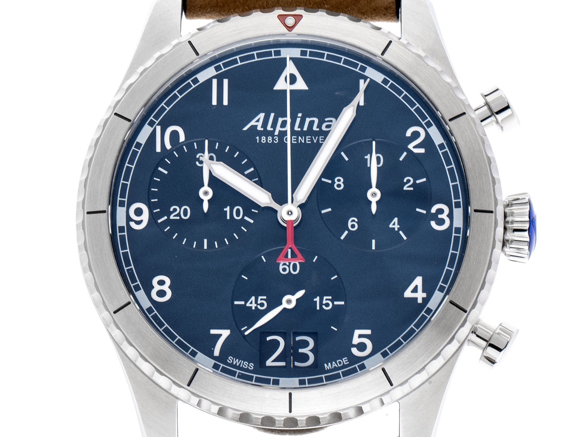 Alpina Startimer Pilot Stahl Quarz Chronograph Großdatum Armband Leder 41mm Ref.AL-372NW4S26 Box&Pap. Full Set Neu