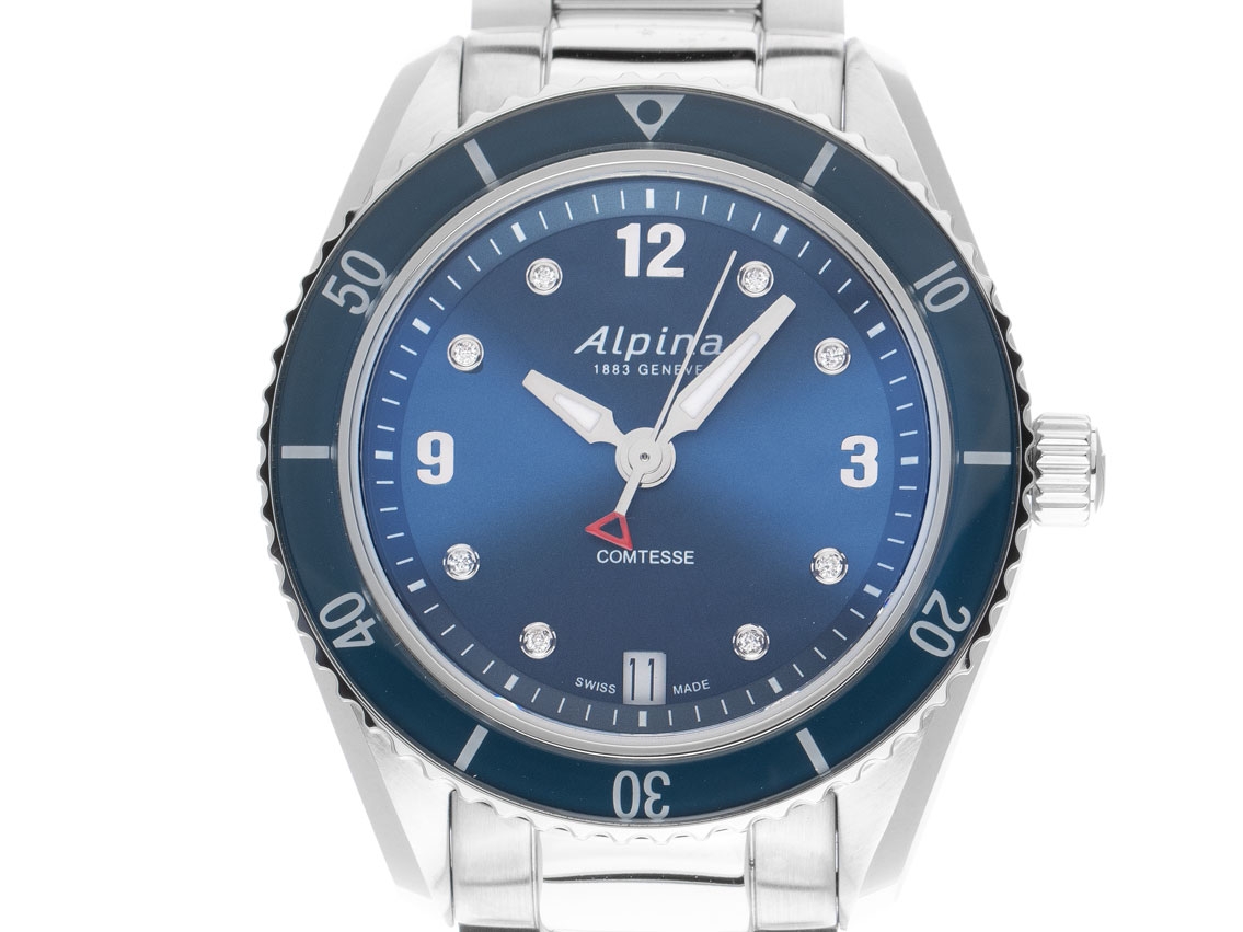 Alpina Comtesse Sport Lady Stahl Diamanten Quarz Armband Stahl 34mm Ref.AL-240ND3C6B Box&Pap. Full Set Neu