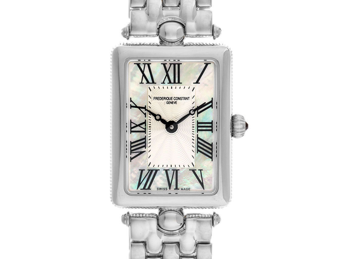 Frederique Constant Art Deco Carree Stahl Perlmutt Quarz Armband Stahl Ref. FC-200MPW2AC6B Full Set Neu