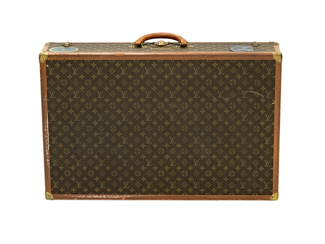 Louis Vuitton Reisekoffer Alzer 80 Monogram Canvas Orient Express Aufkleber sehr gut Vintage