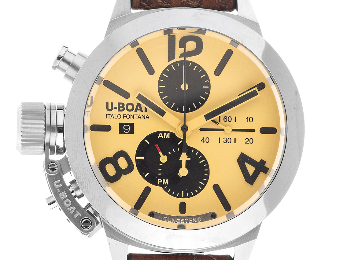 U-Boat Classico Tungsteno Stahl Automatik Chronograph Armband Leder 45mm Ref.9568 Box&Pap. Full Set Neu 