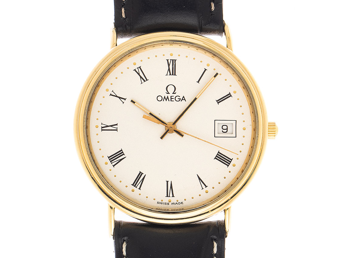 Omega De Ville 18kt Gelbgold 18kt Gelbgold Armand Leder 32 5mm wie Neu Vintage 10000074174 Germany Watch