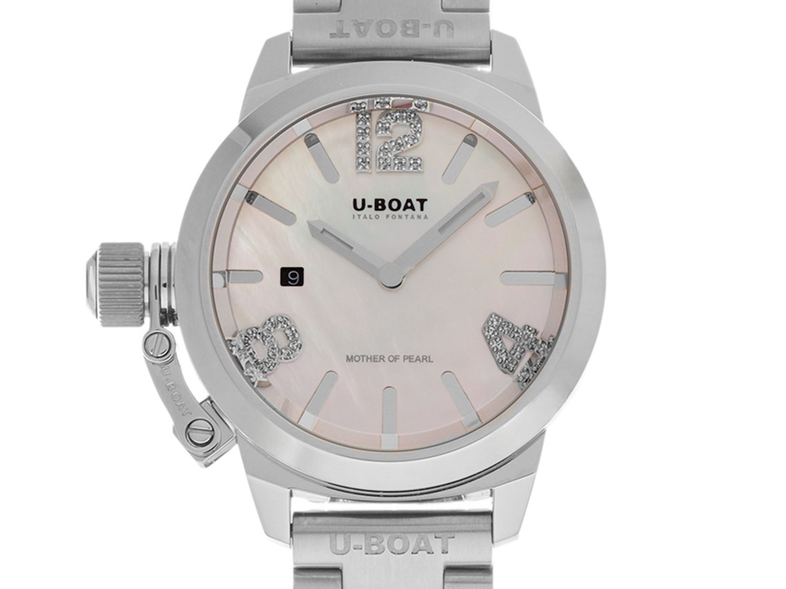 U-Boat Classico Lady Pink Stahl Diamanten Perlmutt Quarz Armband Stahl Ref.8898 Box&Pap. Full Set Neu