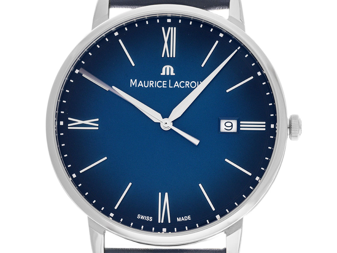 Maurice Lacroix Eliros Date Stahl Quarz Armband Leder 40mm Ref.EL1118-SS001-410-4 Box&Pap. Full Set Neu