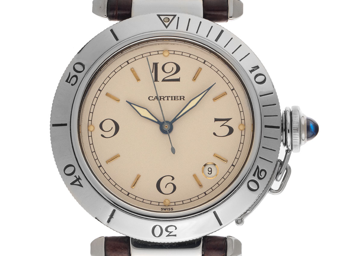 Cartier Pasha Stahl FaltschlieBe Edelstahl Armand Leder FaltschlieBe 38mm sehr gut Vintage 10000075330 Germany Watch