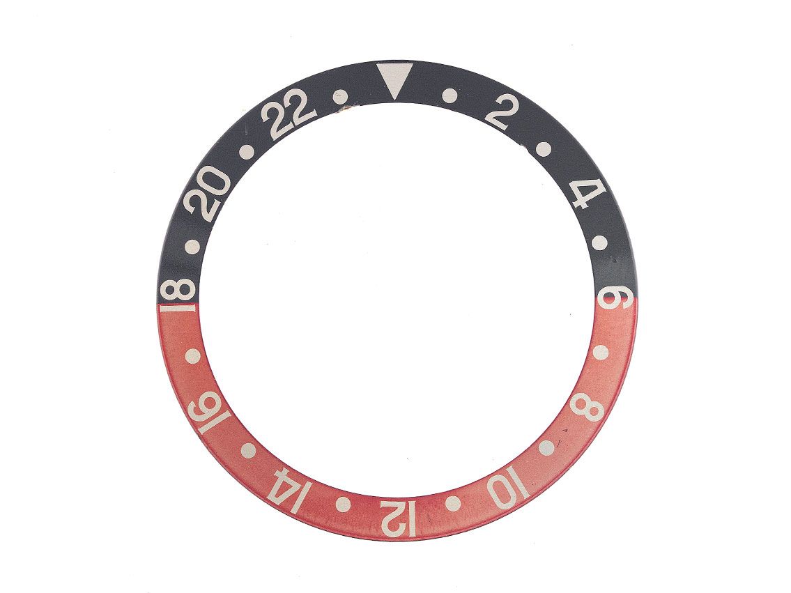 Rolex Zubehör - Lünetten Inlay GMT rot schwarz Coke flat 4 Serif faded