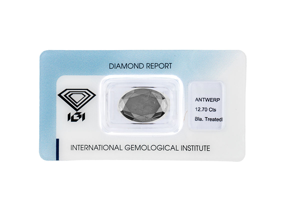 Edelstein Diamant Oval facettiert Schwarz 17,4mm 12,70ct mit IGI Zertifikat