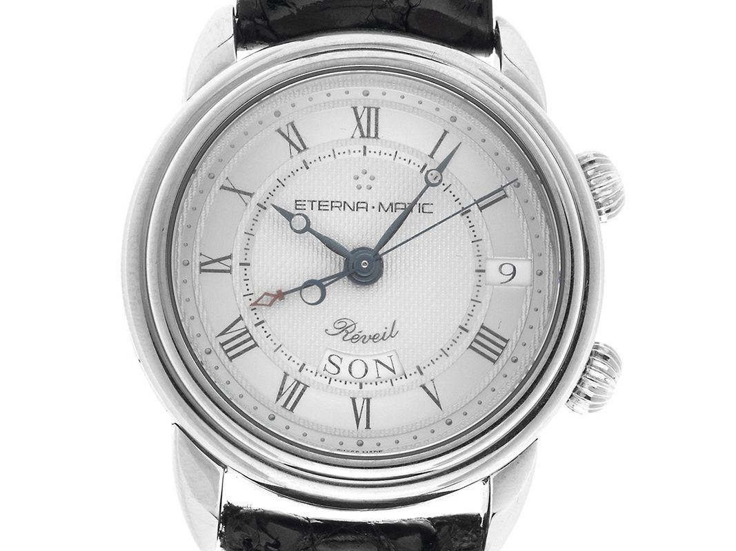 Eterna Reveil Alarm Day-Date Edelstahl Armand Leder 37mm