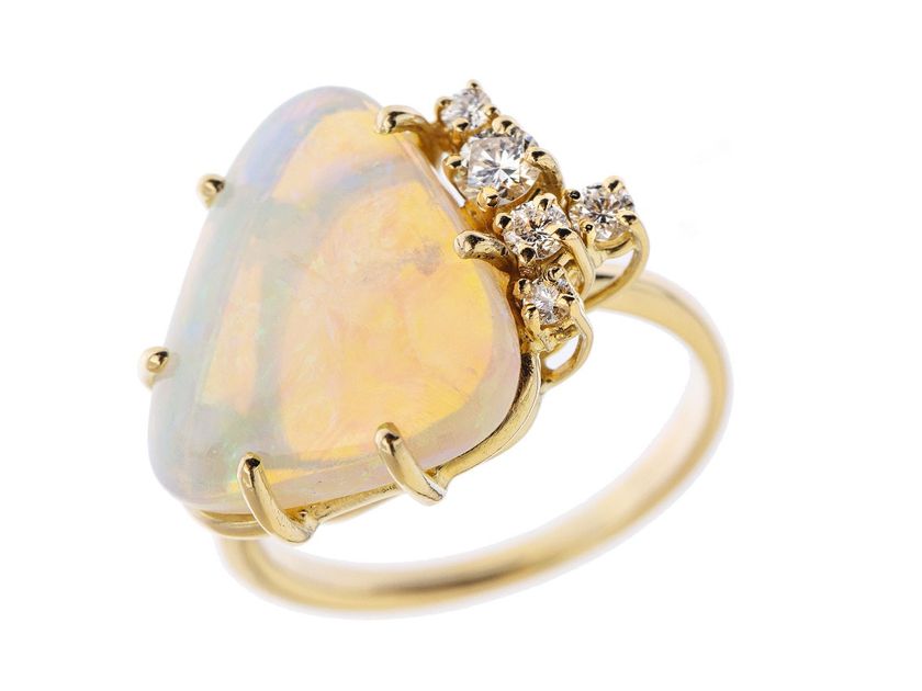 Ring Design 18kt Gelbgold 6,4g Diamanten 0,27ct Opal