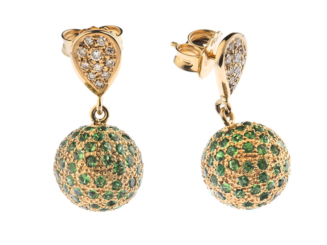 Ohrschmuck 18kt Gelbgold 15,3g Diamanten 0,20ct Tsavorit 0,60ct