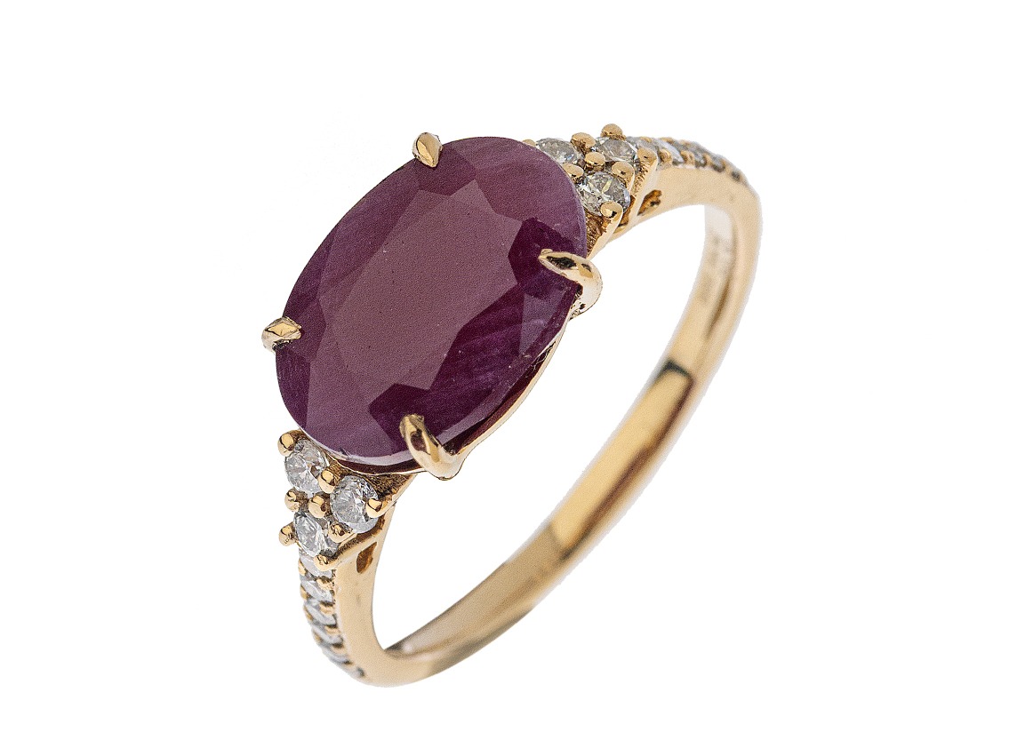 Ring 14kt Gelbgold 2,6g Diamanten 0,30ct Rubin 4,42ct mit Box und Zertifikat