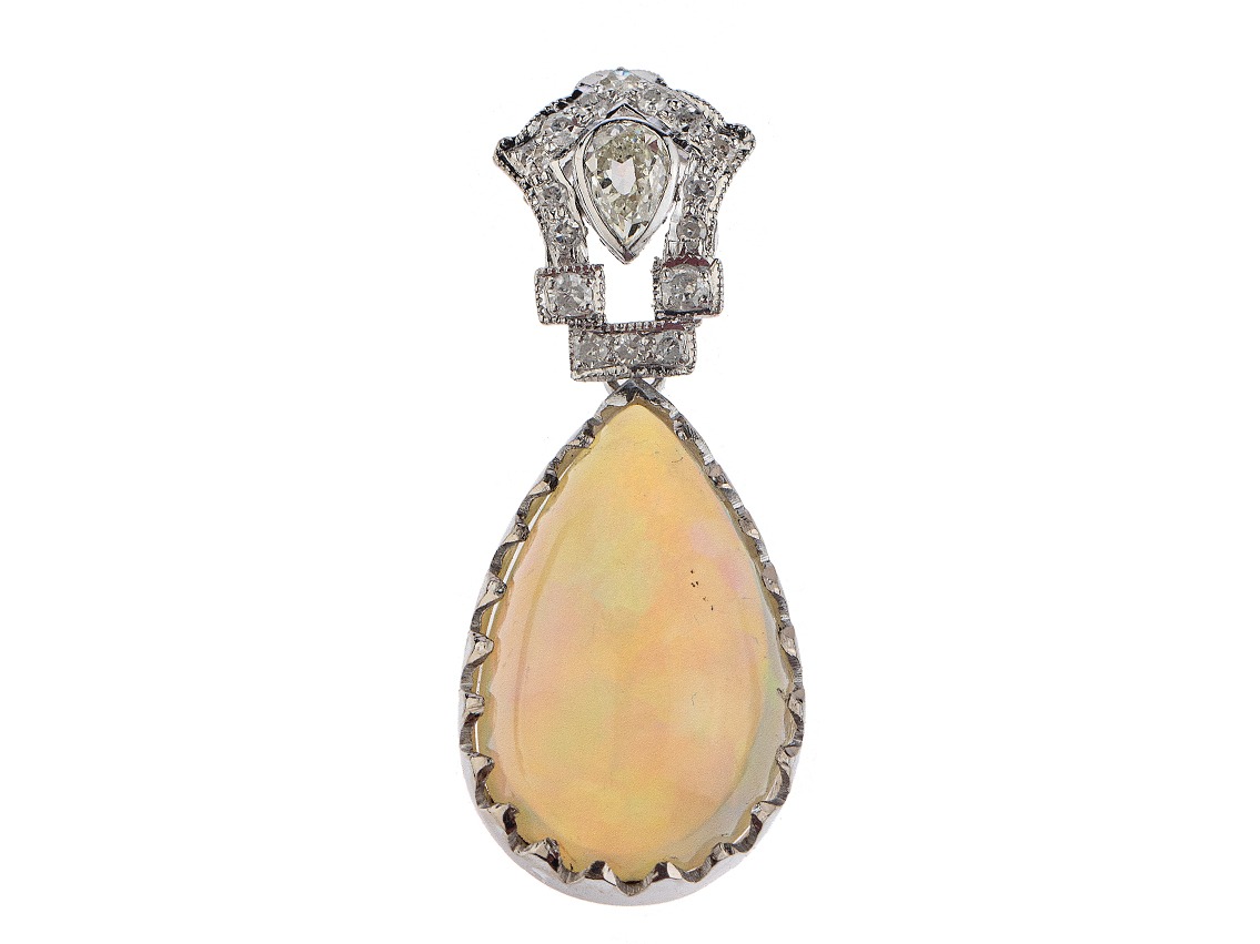Anhänger Art Deco Vintage 18kt Weißgold 5,2g Diamanten 0,50ct Opal 13ct 