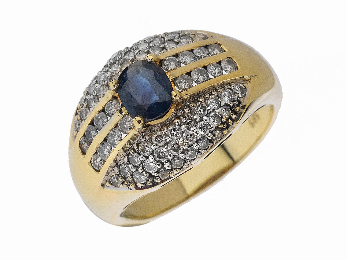 Ring 14kt Gelbgold 7,8g Diamanten 0,78ct Saphir mit Box