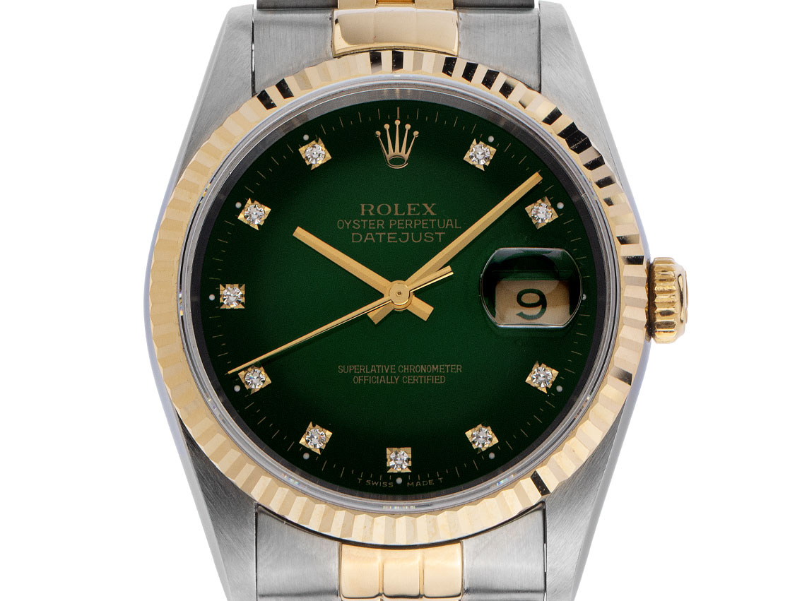 Rolex Datejust Green Dial Diamanten Ref.16233 Bj.1991 Full Set original Vintage Unpoliert