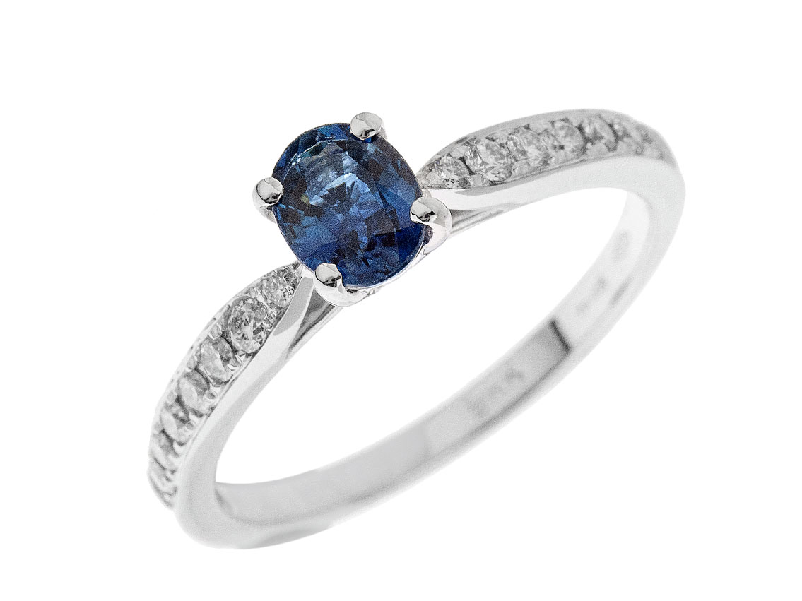 Alberti Ring 18kt Weißgold 2,8g Diamanten 0,22ct Saphir 0,77ct 