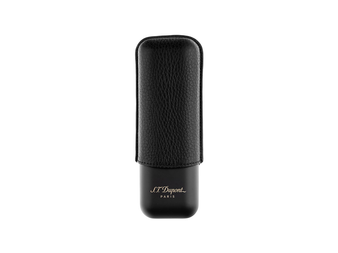 S.T. Dupont 2er Zigarren Etui Stahl Black Matt Leder Black Ref.183240 Full Set 