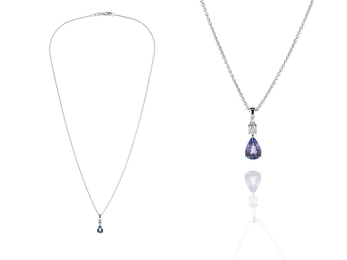 Palido Halskette Anhänger 18kt Weißgold 1,7g Diamant 0,10ct Tanzanit 0,72ct 420mm