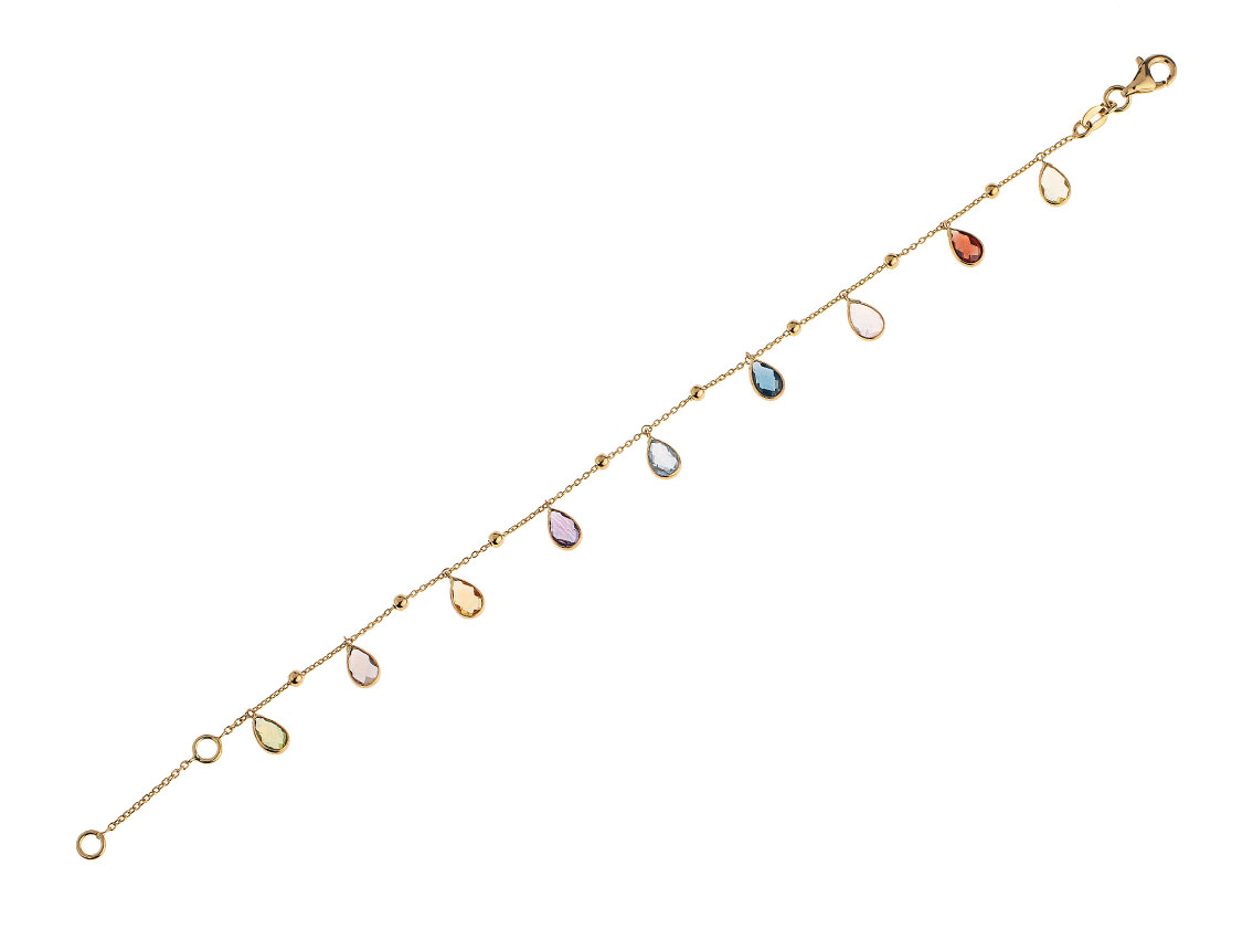 Palido Armband Anhänger Tropfen 14kt Gelbgold 2,8g Amethyst Citrin Topas 190mm 