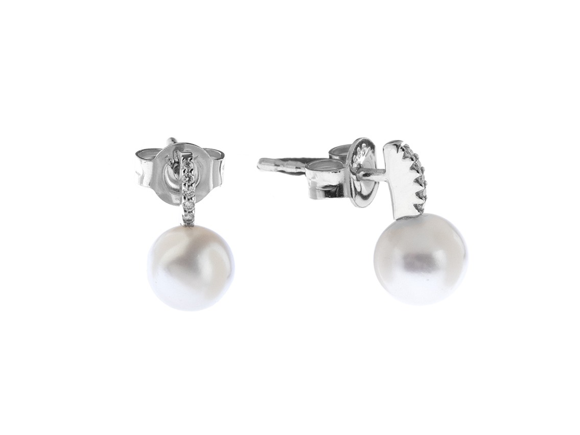 Palido Ohrstecker 14kt Weißgold 0,8g Diamanten 0,03ct Süßwasserperle