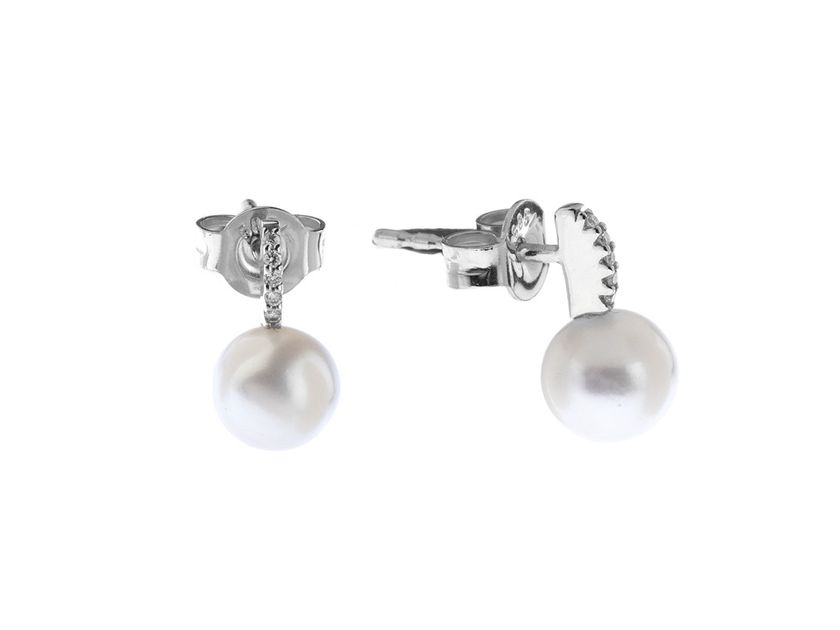 Palido Ohrstecker 14kt Weißgold 0,8g Diamanten 0,03ct Süßwasserperle