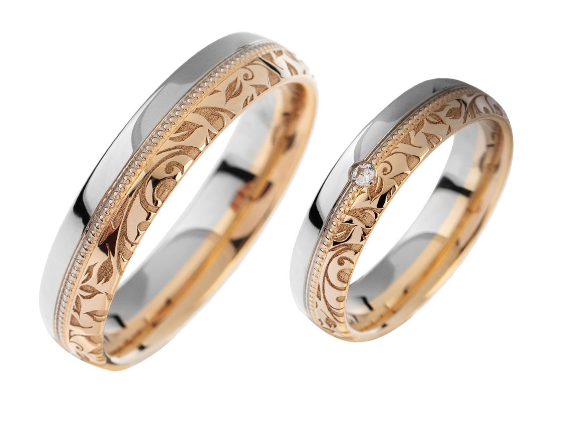 Fischer Trauringe 14kt Apricot/Graugold 11,8g Diamant 0,02ct