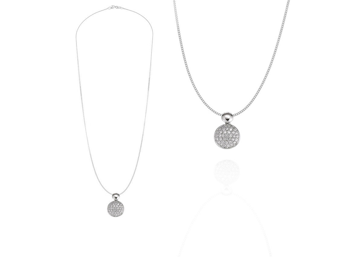 Palido Halskette Anhänger Rund 18kt Weißgold 2,3g Diamanten 450mm
