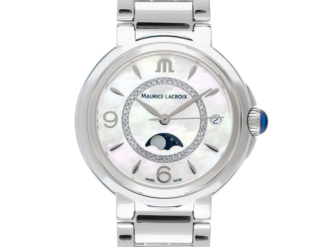 Maurice Lacroix Fiaba Mondphase Lady Stahl Perlmutt Diamanten Quarz Armband Stahl 32mm Box&Pap. Full Set Neu 