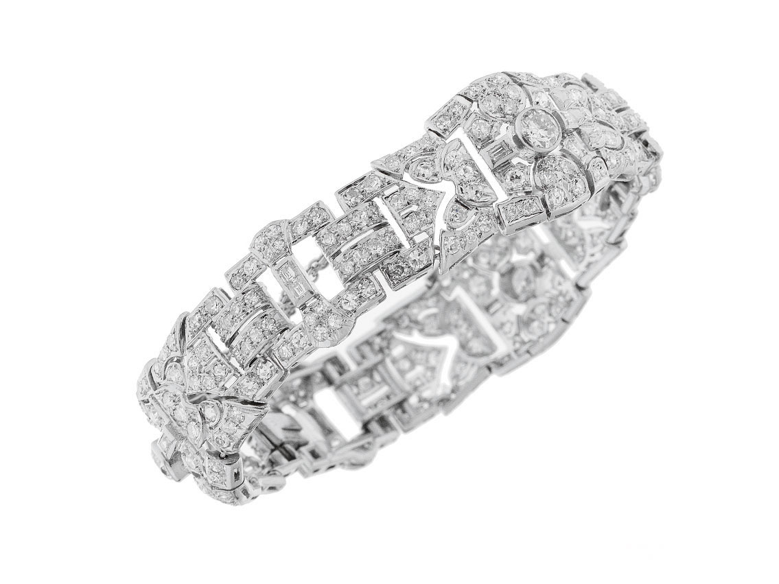 Armband Art Deco Filigran 950 Platin 44,8g Diamanten 12,80ct Vintage Einzelstück Handarbeit