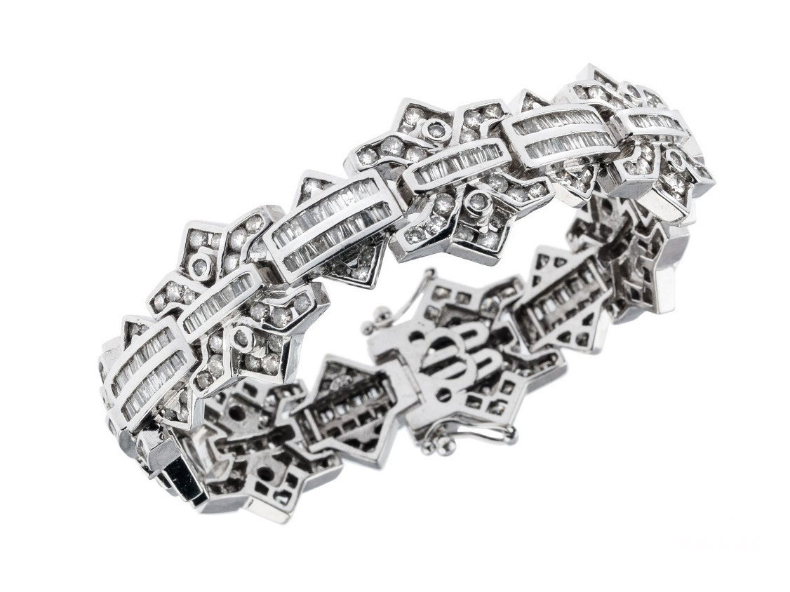 Armband 14kt Weißgold 57,0g Diamanten 8,90ct Vintage 1970 Handarbeit
