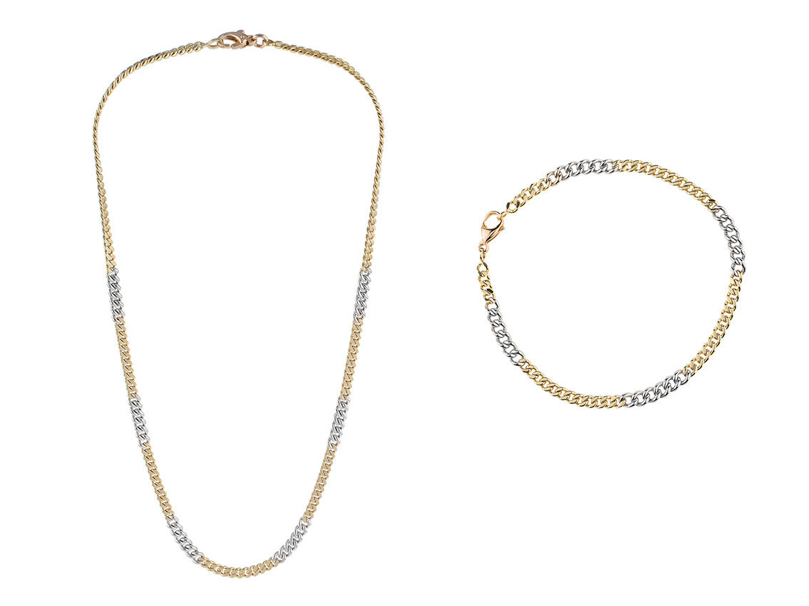 Set Halskette Armband 14kt Gelbgold Weißgold massiv Handarbeit Neu