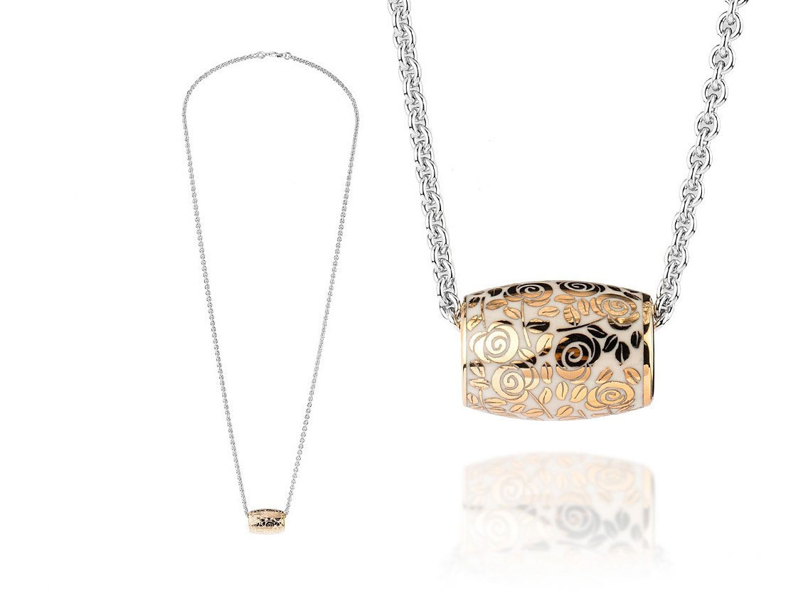 Fischer Halskette Anhänger Kollektion Elise Weißgold 18kt Apricotgold Keramik Weiß 17,0g