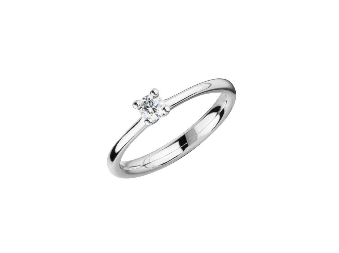 Fischer Ring Solitär Trauring 14kt Weißgold 2,6g Diamond 0,15ct Neu
