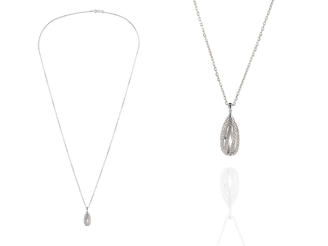 Facet Halskette Anhänger Tropfen 18kt Weißgold 2,4g Diamanten 0,30ct 420mm