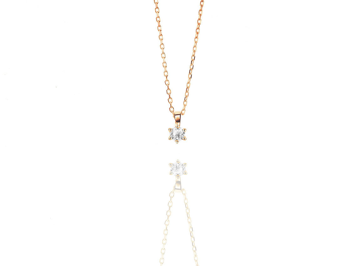 Facet Halskette Solitär 18kt Roségold 1,7g Diamant 0,25ct 420mm 
