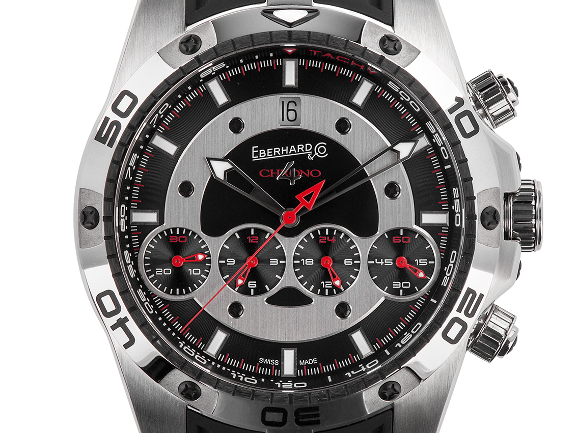Eberhard & Co Chrono 4 Géant Stahl Automatik Armband Kautschuk 46mm Ref.31060 Ungetragen
