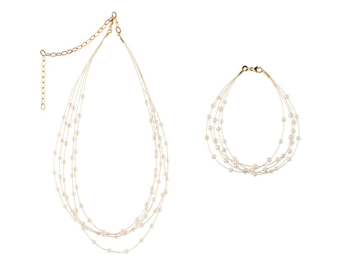 Schmuckset Collier Armband Akoya Perlen 4,0mm 8kt Gelbgold 11,0g Handarbeit