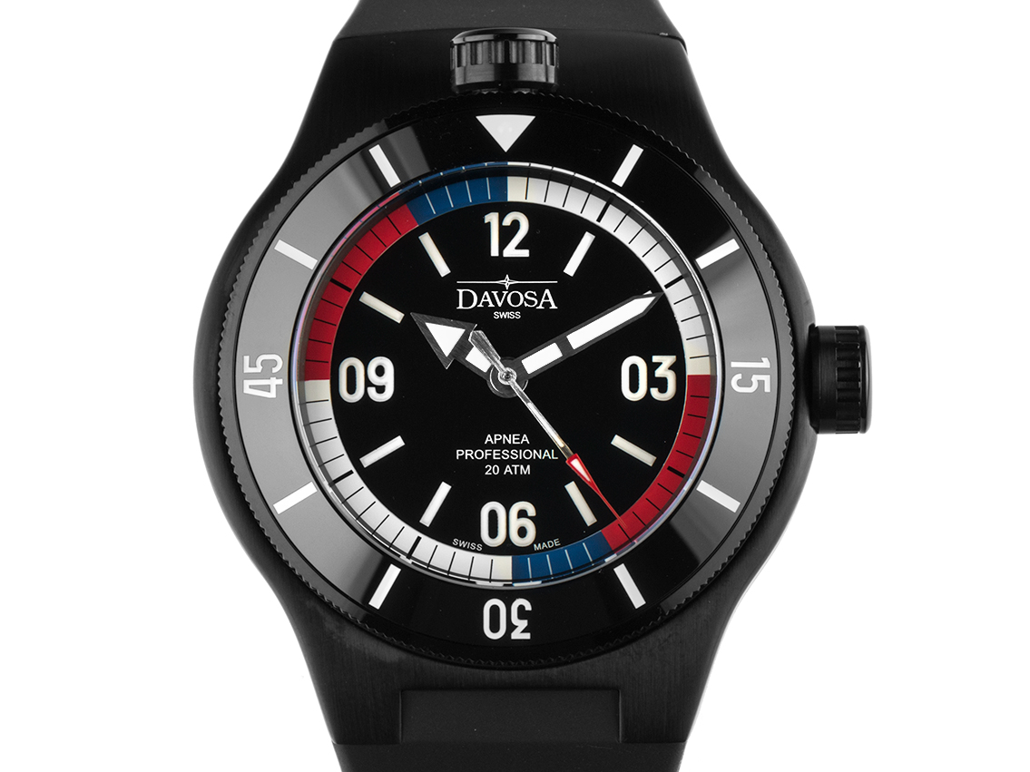 Davosa Apnea Diver Stahl PVD schwarz Automatik Armband Kautschuk 46mm Neu 