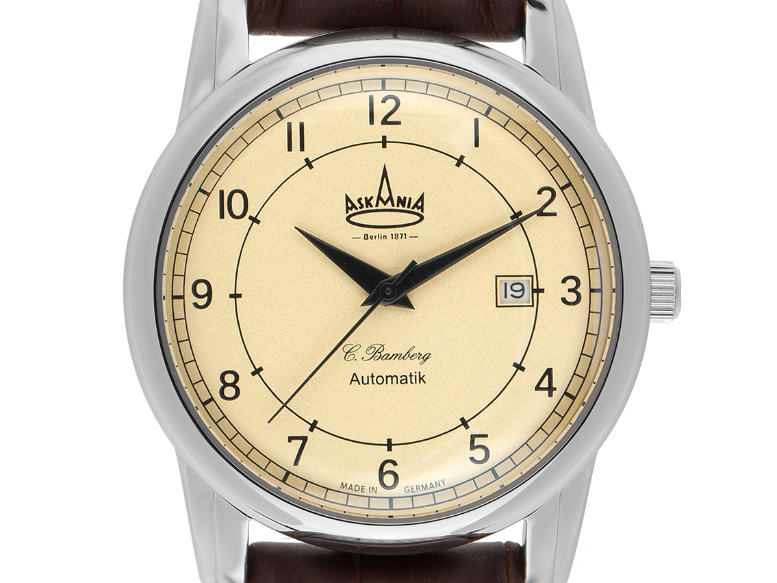 Askania C. Bamberg ASK-8031 Stahl Automatik Armband Leder 42mm Box&Pap. Full Set Neu