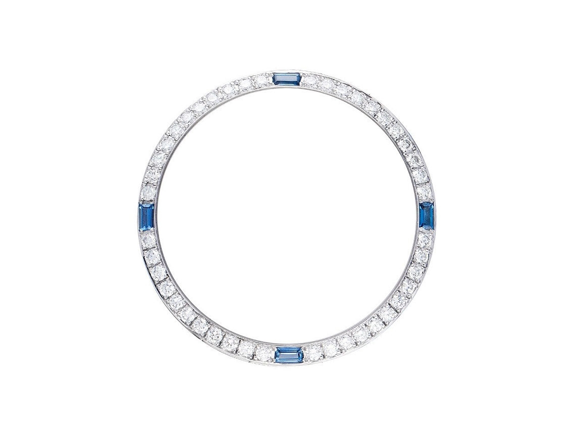 Zubehör - Lünette Sonderanfertigung 18kt Weißgold Diamanten Saphire 35mm Neu