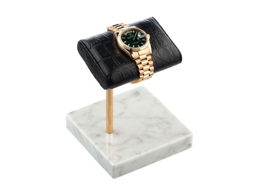 The Watch Stand Uhrenaufsteller Krokoleder schwarz Marmor weiß Gold 110x110x140mm Neu