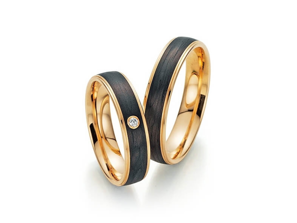 Fischer Trauringe 14kt Apricotgold Carbon 6,3g Diamant 0,02ct