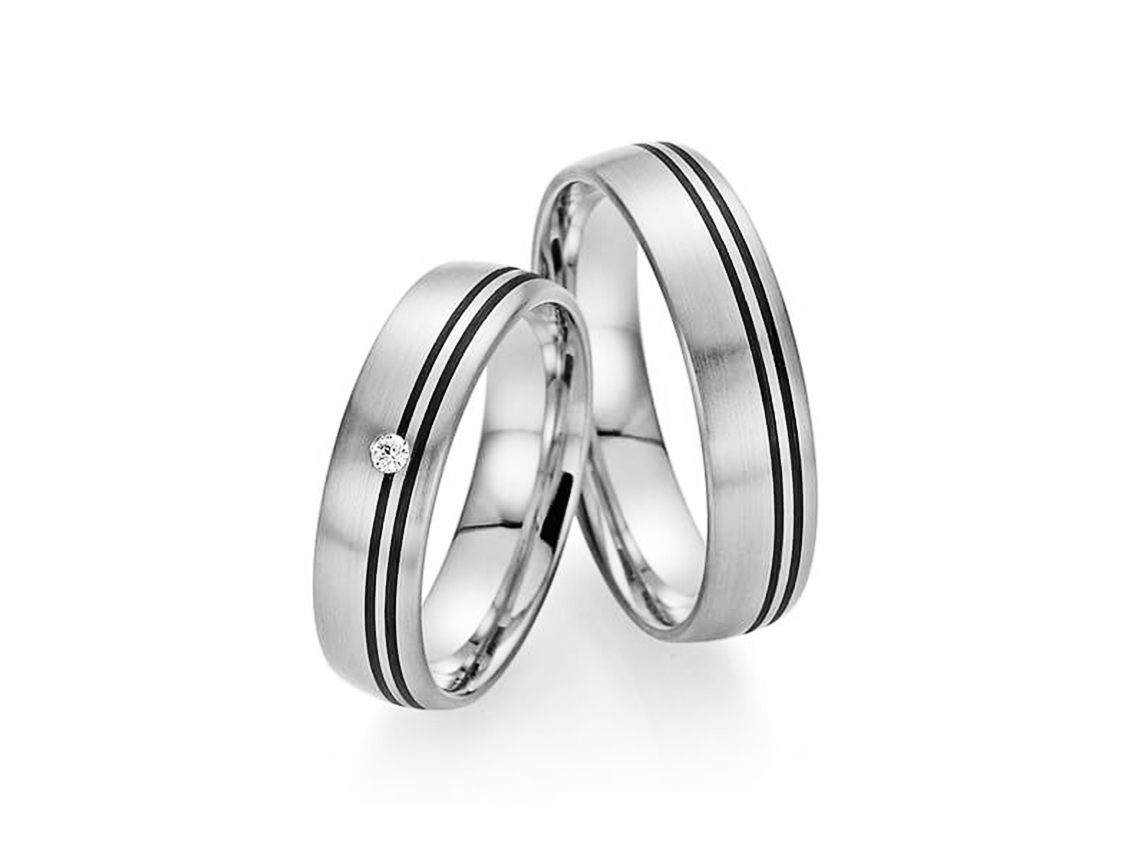 Fischer Trauringe 14kt Graugold Carbon 12,4g Diamant 0,01ct