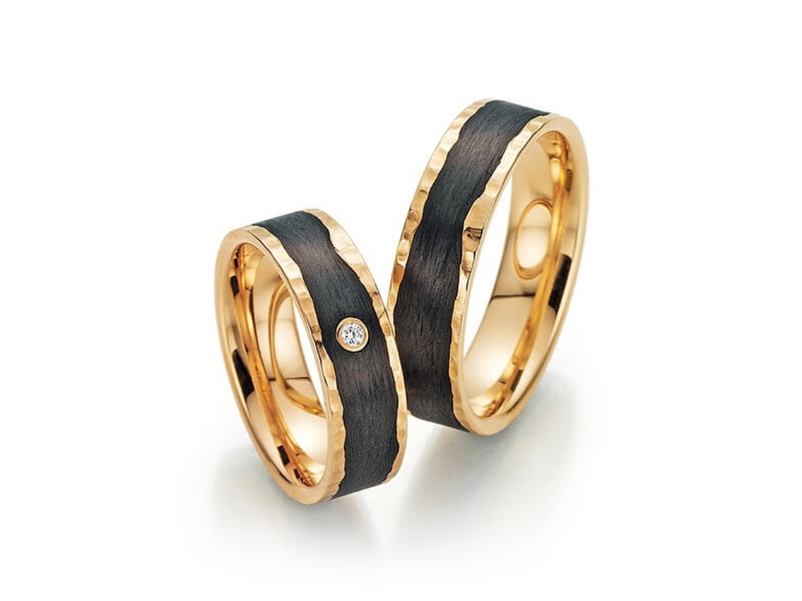 Fischer Trauringe 14kt Apricotgold Carbon 11,7g Diamant 0,02ct