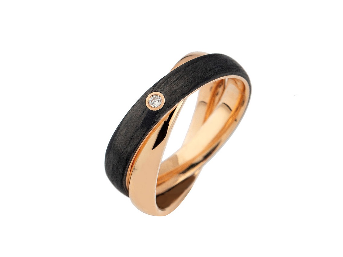 Fischer Verlobungsring 14kt Apricotgold Carbon 7,5g Diamant 0,02ct