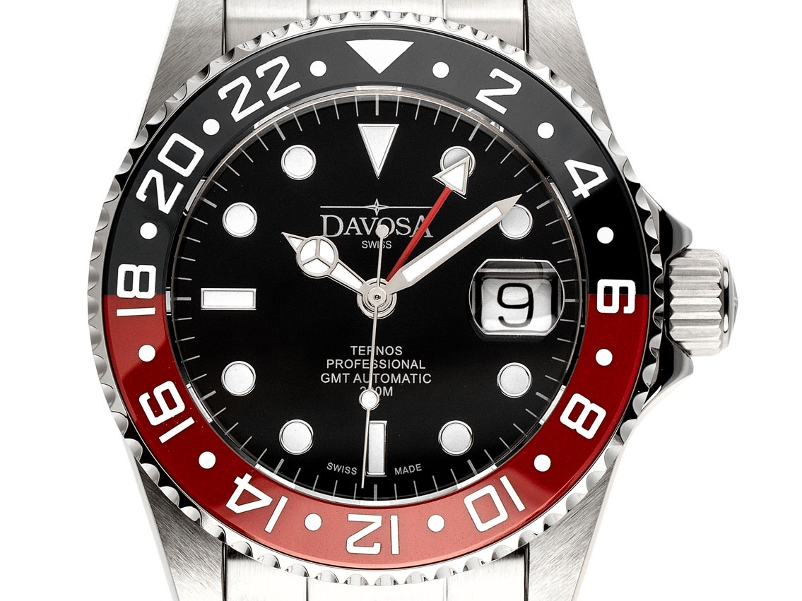 Davosa Ternos Professional TT GMT Diver Stahl Keramik schwarz rot Automatik Armband Stahl 42mm Box&Pap. Full Set Neu