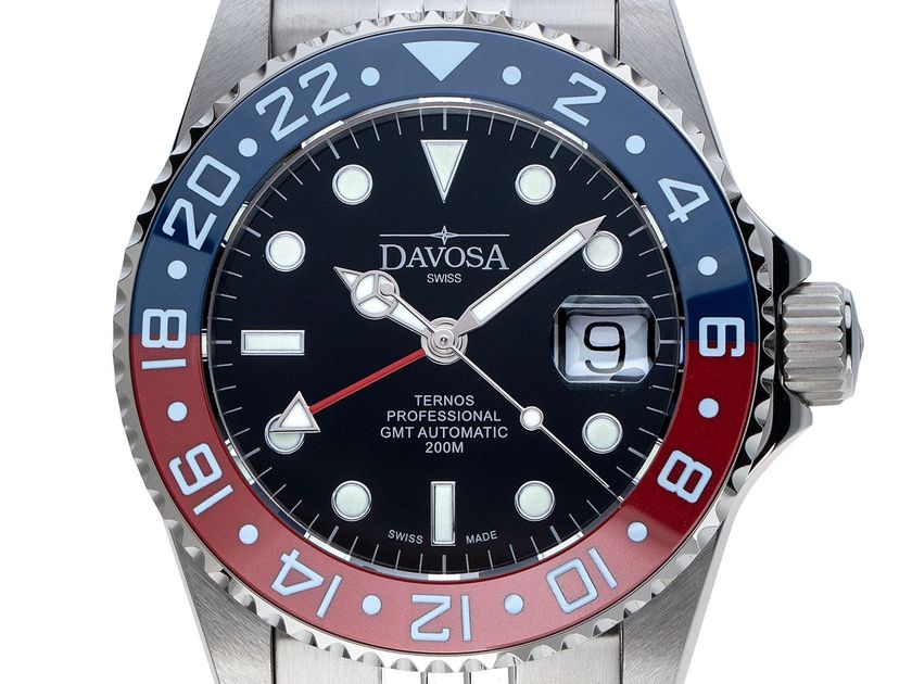 Davosa Ternos Professional TT GMT Diver Stahl Keramik rot blau Automatik Armband Stahl 42mm Box&Pap. Full Set Neu