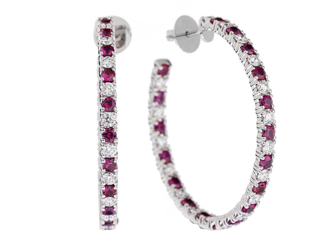Scheffel Ohrschmuck 18kt Weißgold 18,9g Diamanten 3,74ct Rubine 4,71ct
