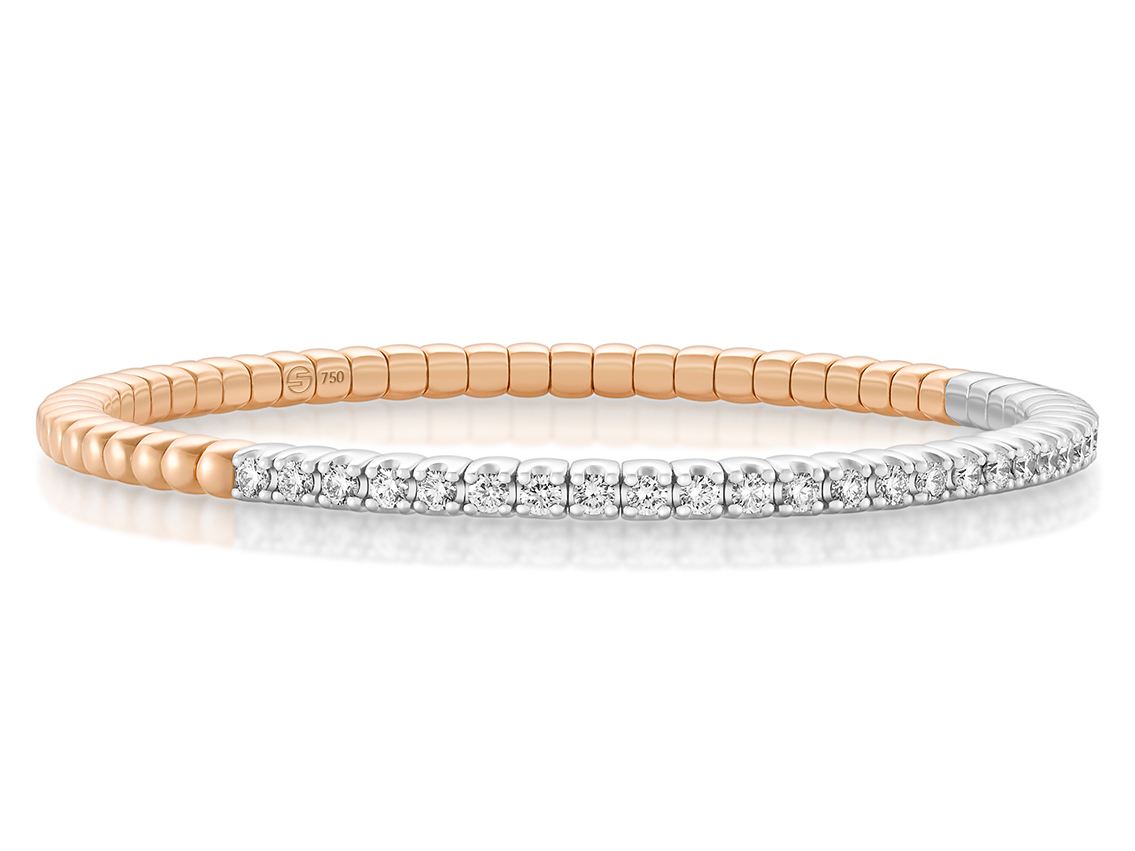 Scheffel Armband Tennis Stretch 18kt Weiß/Rotgold 14,9g Diamanten 0,67ct mit Box