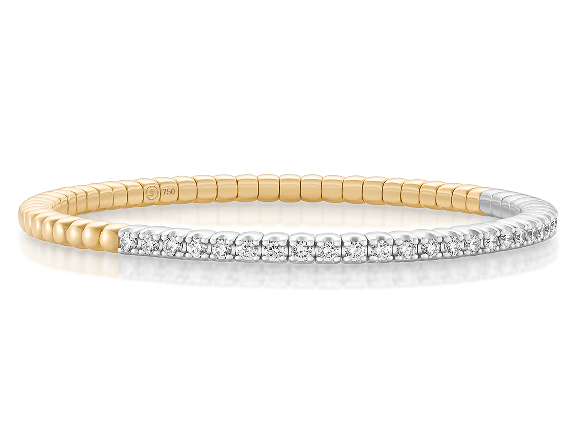 Scheffel Armband Tennis Stretch 18kt Weiß/Gelbgold 15,4g Diamanten 1,20ct mit Box