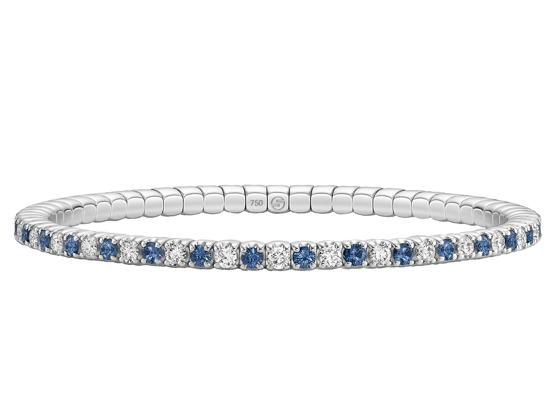 Scheffel Armband Stretch 18kt Weißgold 16,4g Diamanten 1,96ct Saphire 2,38ct